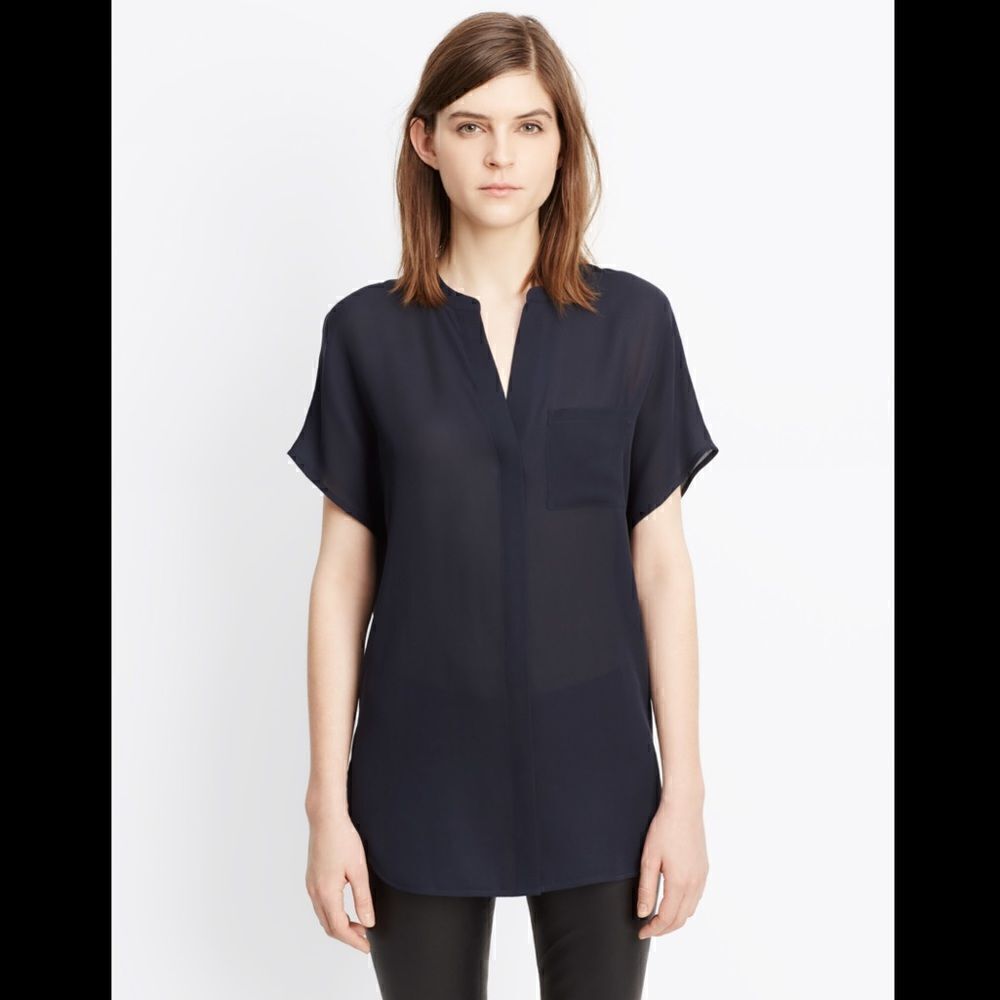 Vince Navy Chiffon Blouse NWT
